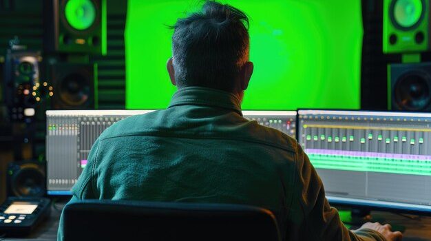 Sound engineer working digital audio video editing post production studiogreen screen 641503 226387